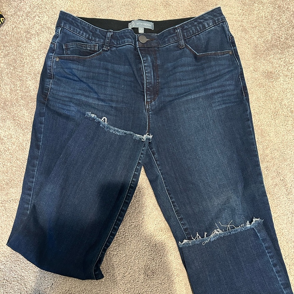 Wit & Wisdom Dark Indigo.     “Ab”solution. Raw Hem Slim Straight Jeans